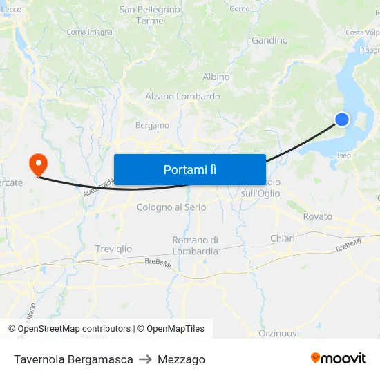 Tavernola Bergamasca to Mezzago map