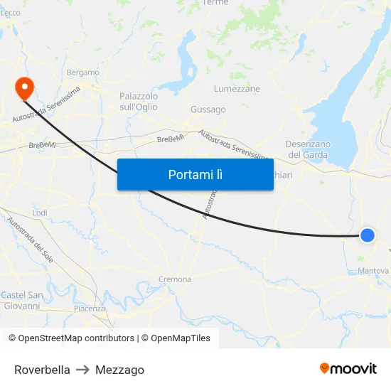 Roverbella to Mezzago map