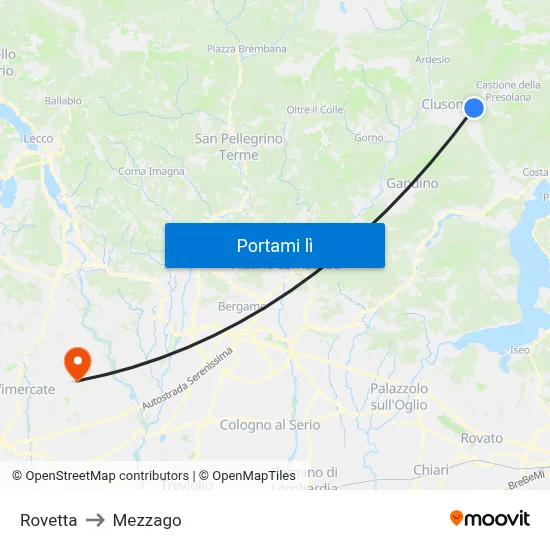 Rovetta to Mezzago map