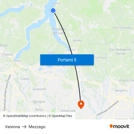 Varenna to Mezzago map