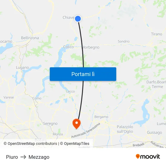 Piuro to Mezzago map