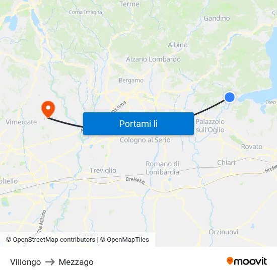 Villongo to Mezzago map