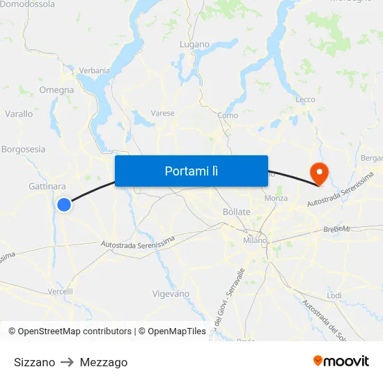 Sizzano to Mezzago map