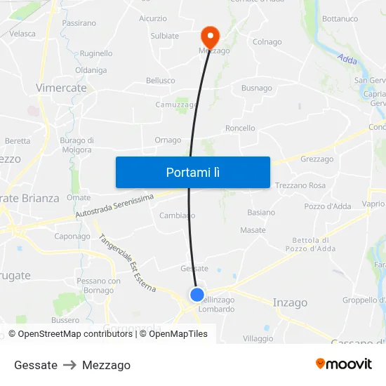 Gessate to Mezzago map