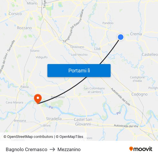 Bagnolo Cremasco to Mezzanino map