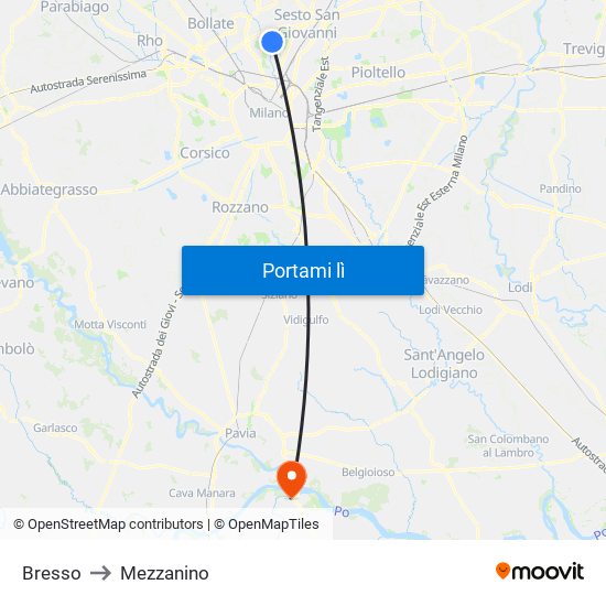 Bresso to Mezzanino map
