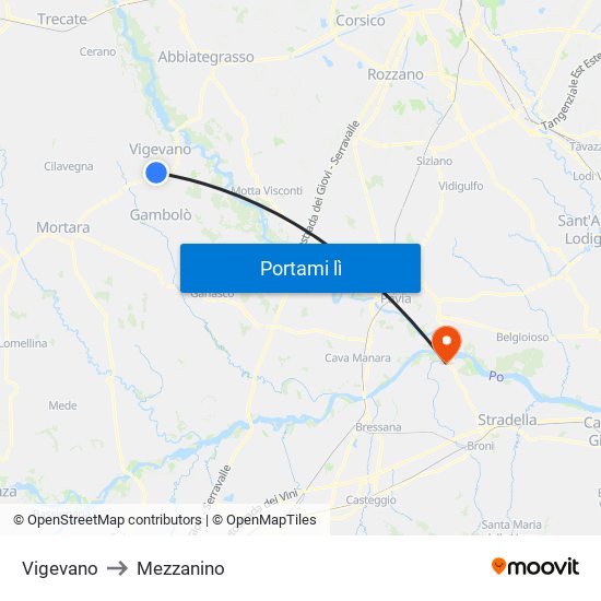 Vigevano to Mezzanino map