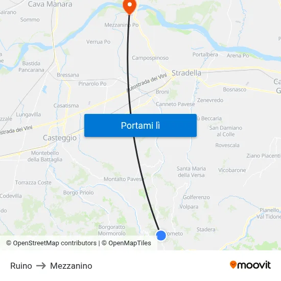 Ruino to Mezzanino map