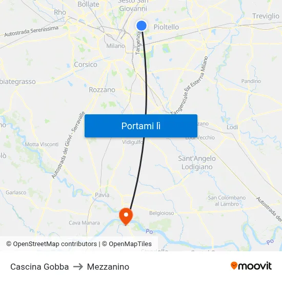 Cascina Gobba to Mezzanino map