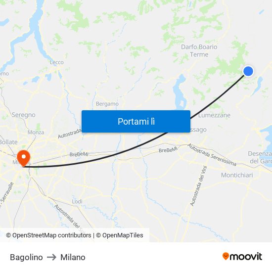 Bagolino to Milano map