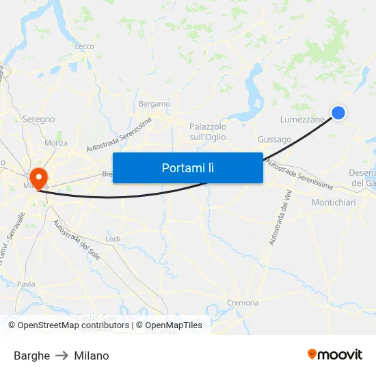 Barghe to Milano map