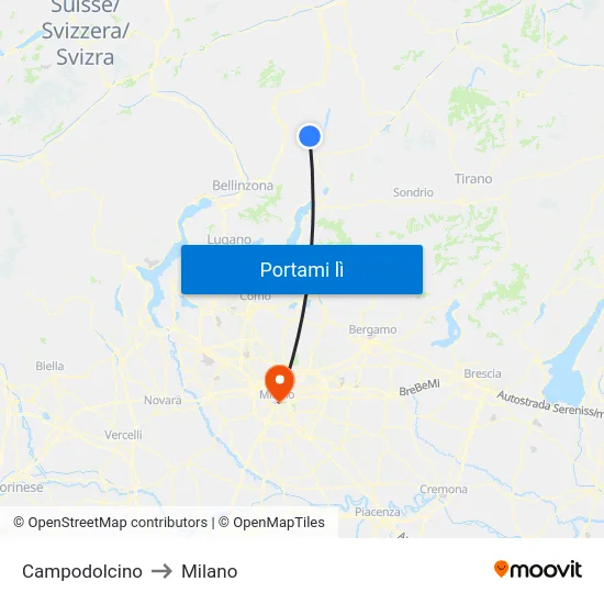 Campodolcino to Milano map