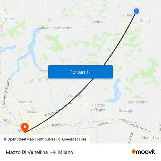 Mazzo Di Valtellina to Milano map
