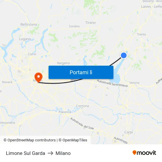 Limone Sul Garda to Milano map