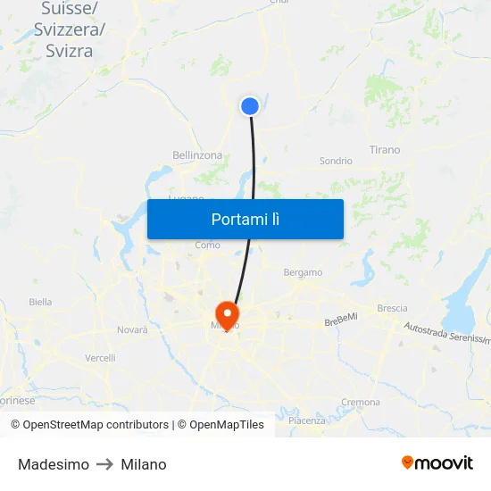 Madesimo to Milano map