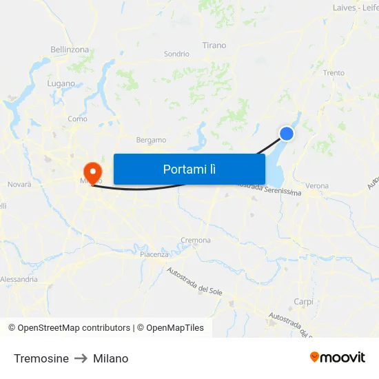 Tremosine to Milano map