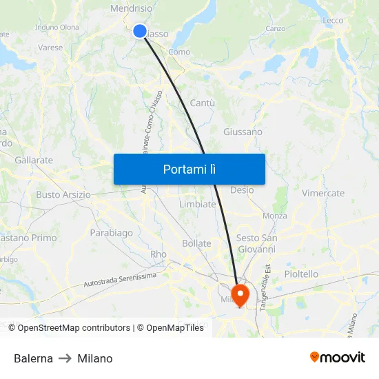 Balerna to Milano map