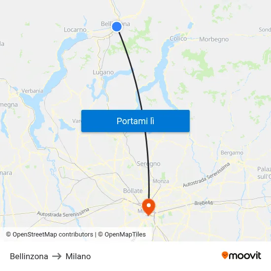 Bellinzona to Milano map