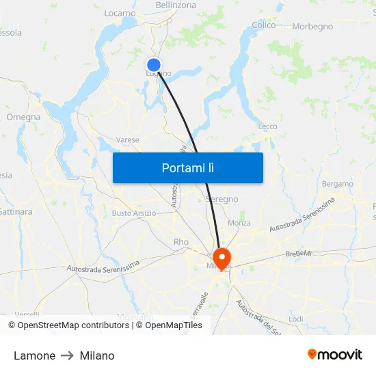 Lamone to Milano map
