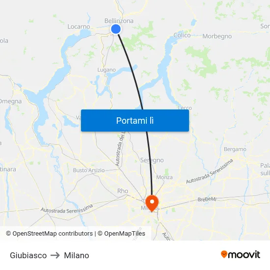 Giubiasco to Milano map