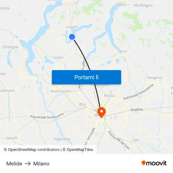 Melide to Milano map