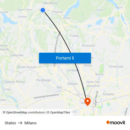 Stabio to Milano map