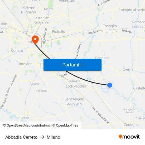Abbadia Cerreto to Milano map