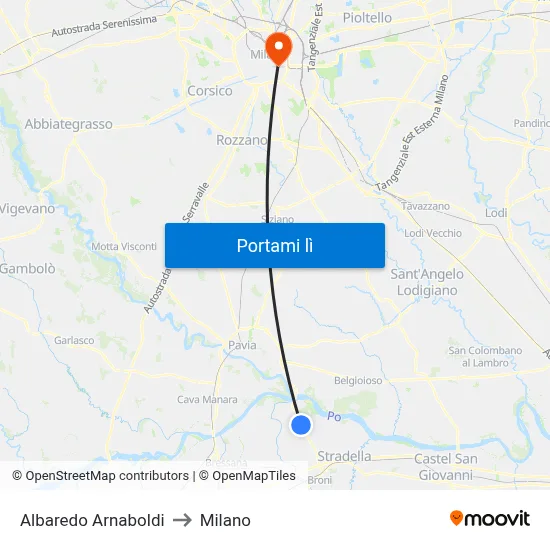 Albaredo Arnaboldi to Milano map