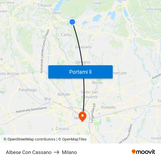Albese Con Cassano to Milano map