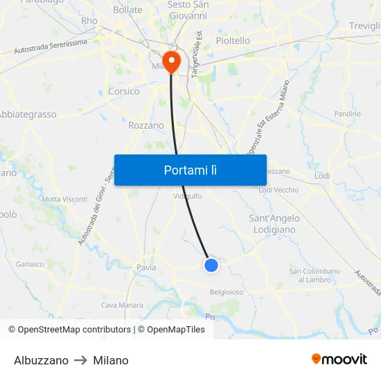 Albuzzano to Milano map