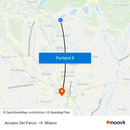 Anzano Del Parco to Milano map