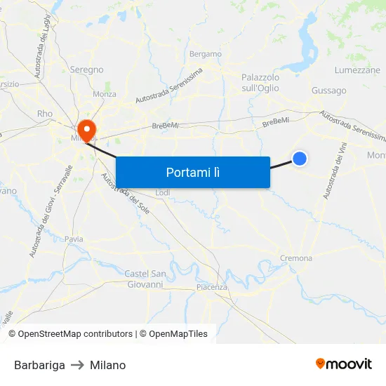 Barbariga to Milano map