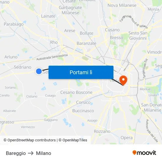 Bareggio to Milano map