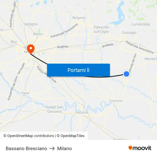 Bassano Bresciano to Milano map