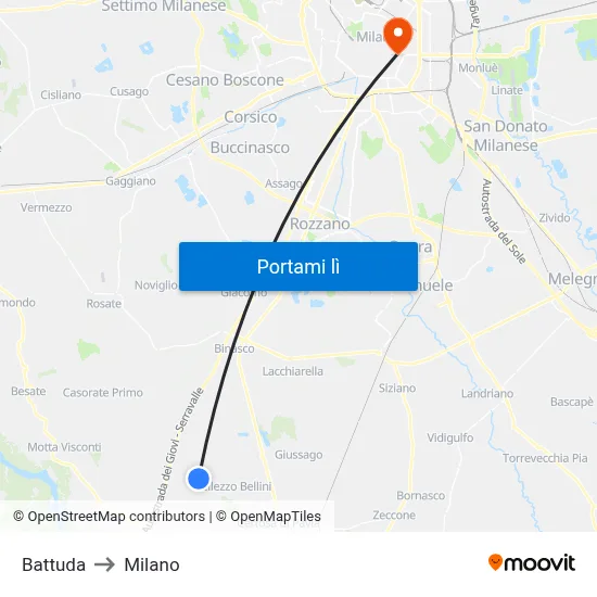 Battuda to Milano map