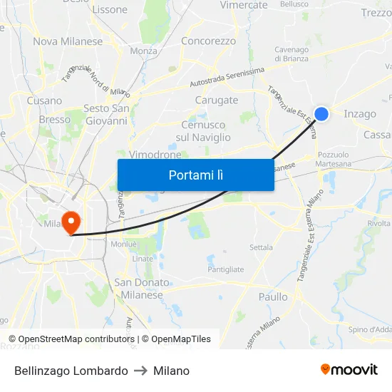 Bellinzago Lombardo to Milano map