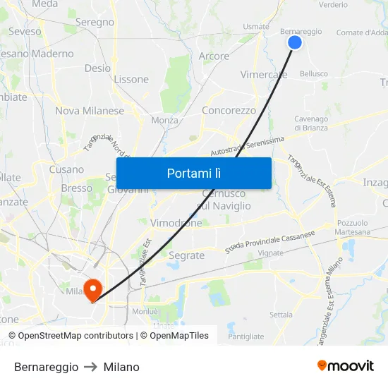 Bernareggio to Milano map