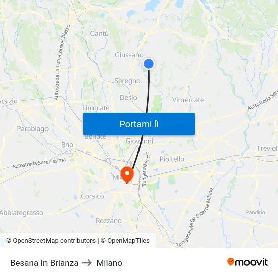Besana In Brianza to Milano map