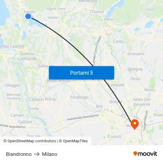 Biandronno to Milano map