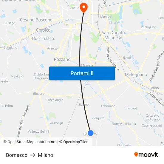 Bornasco to Milano map
