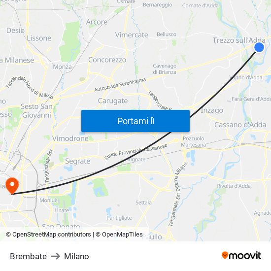 Brembate to Milano map