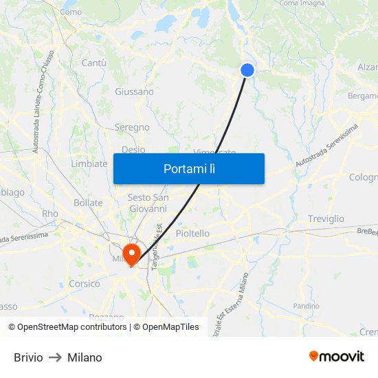 Brivio to Milano map