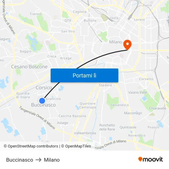 Buccinasco to Milano map