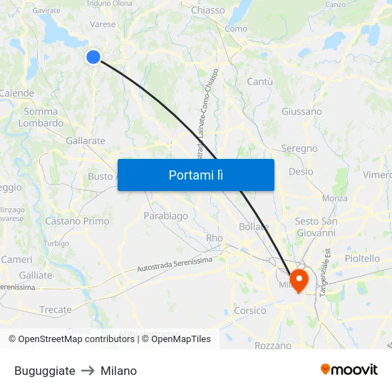 Buguggiate to Milano map