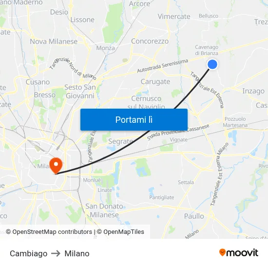 Cambiago to Milano map