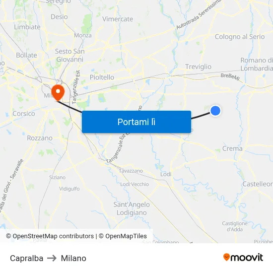 Capralba to Milano map