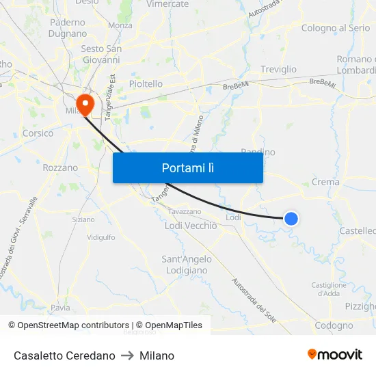 Casaletto Ceredano to Milano map
