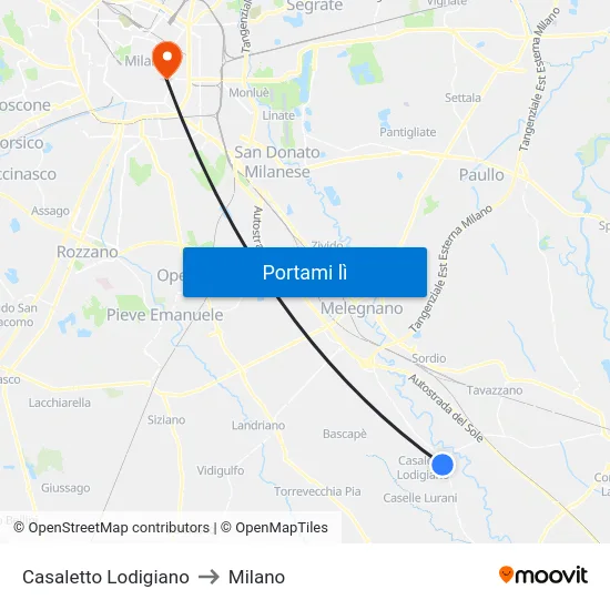 Casaletto Lodigiano to Milano map