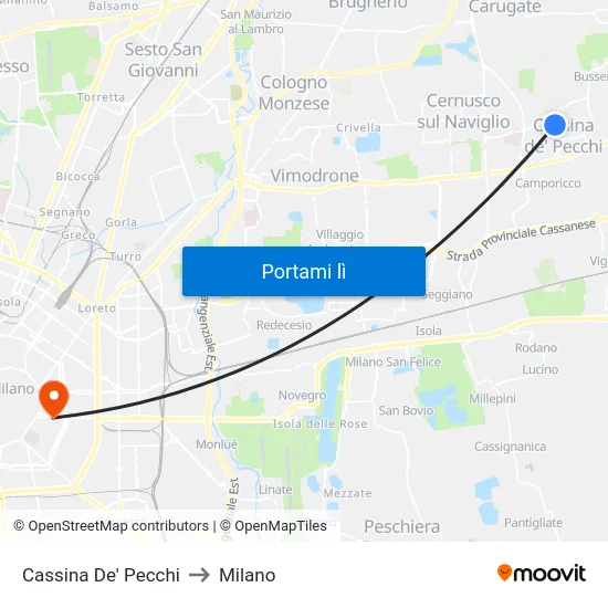 Cassina De' Pecchi to Milano map