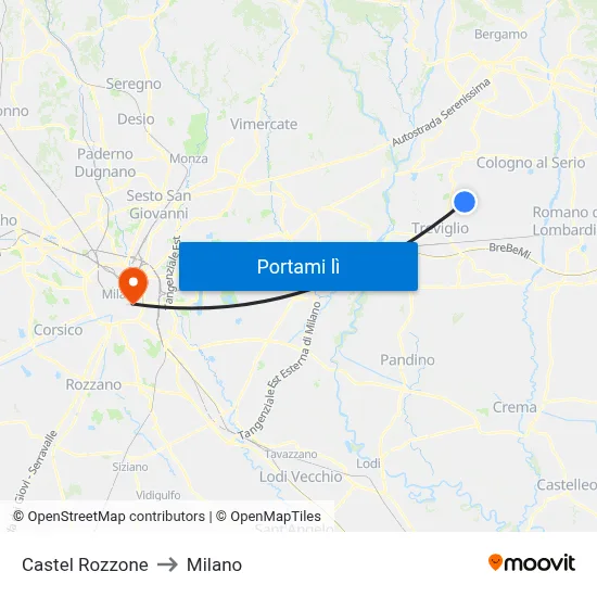Castel Rozzone to Milano map